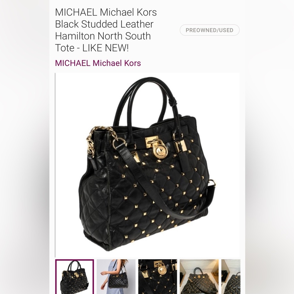 MICHAEL Michael Kors Black Studded Leather Hamilton North South Tote